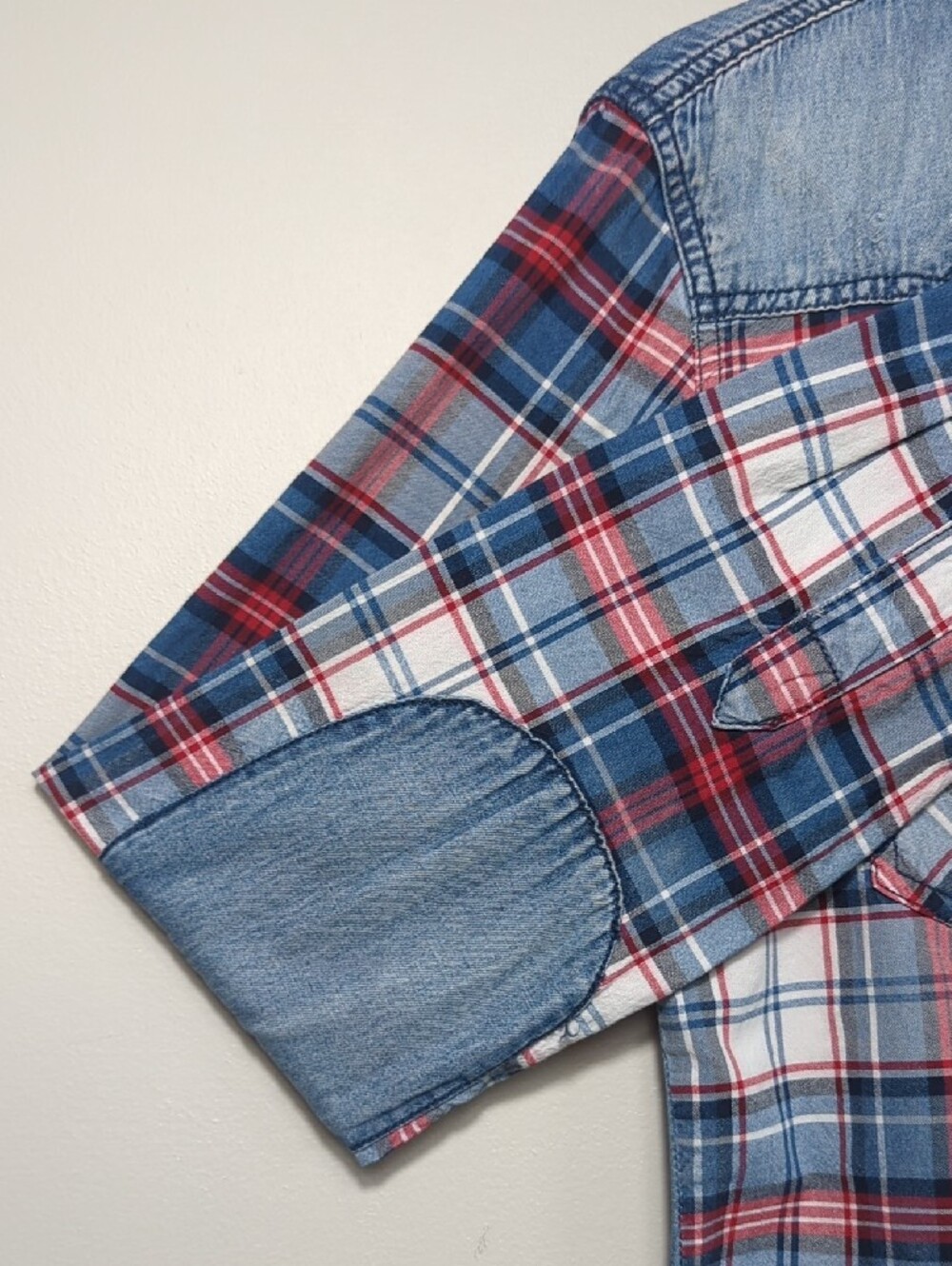 Zara Man‎ Slim Fit Plaid Button-Up Shirt Denim Red White Blue 4th of July SM/MED - Picture 11 of 16